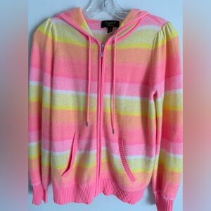 Women’s Charter Club Cashmere Zip Front Hooded Cardigan Sweater Bright Neon Smal